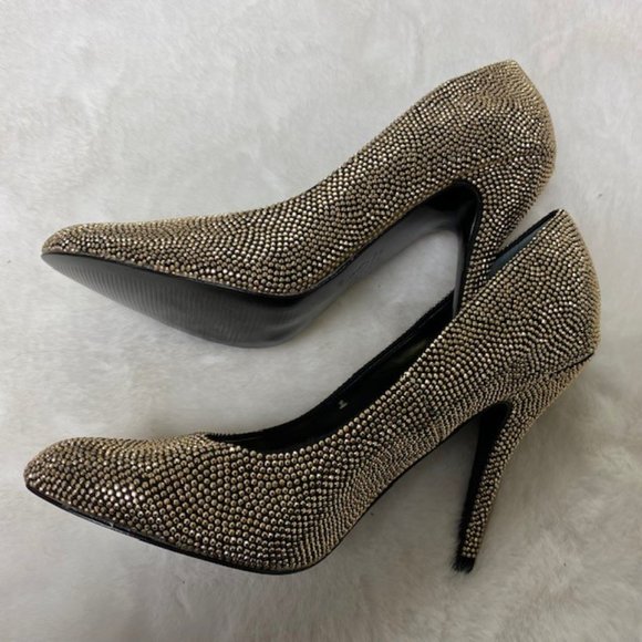 Nina Metallic Gold Studded Heels Pumps, size 7.5 - Picture 6 of 8